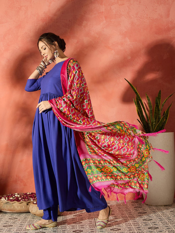 InWeave Ink Blue Anarkali Patola Kurta Set - Distacart