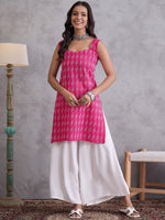 Thumbnail for InWeave Fuchsia Kantha Cream Palazzo Set - Distacart