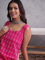 Thumbnail for InWeave Fuchsia Kantha Cream Palazzo Set - Distacart