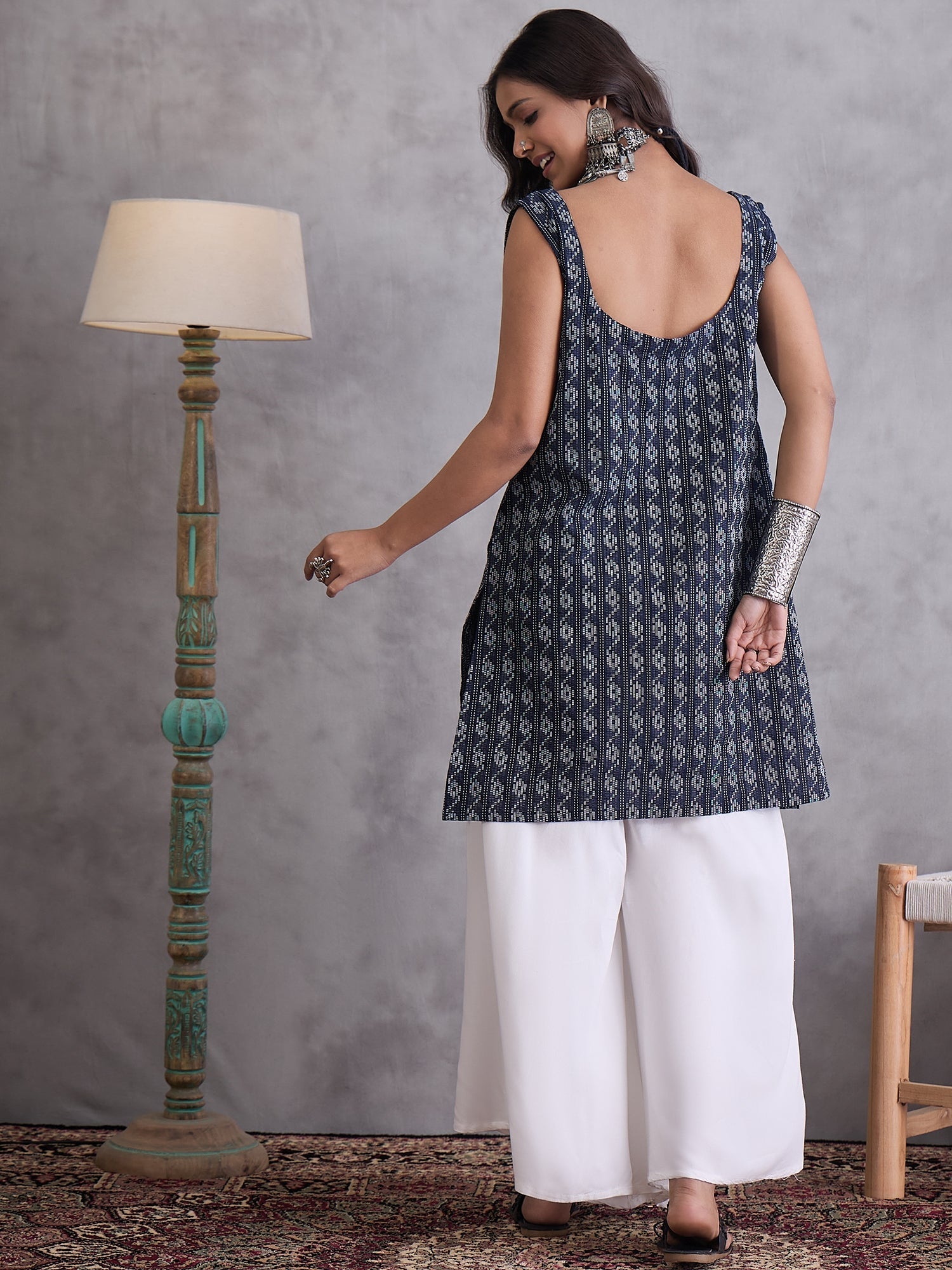 InWeave Black Kantha Cream Palazzo Set - Distacart