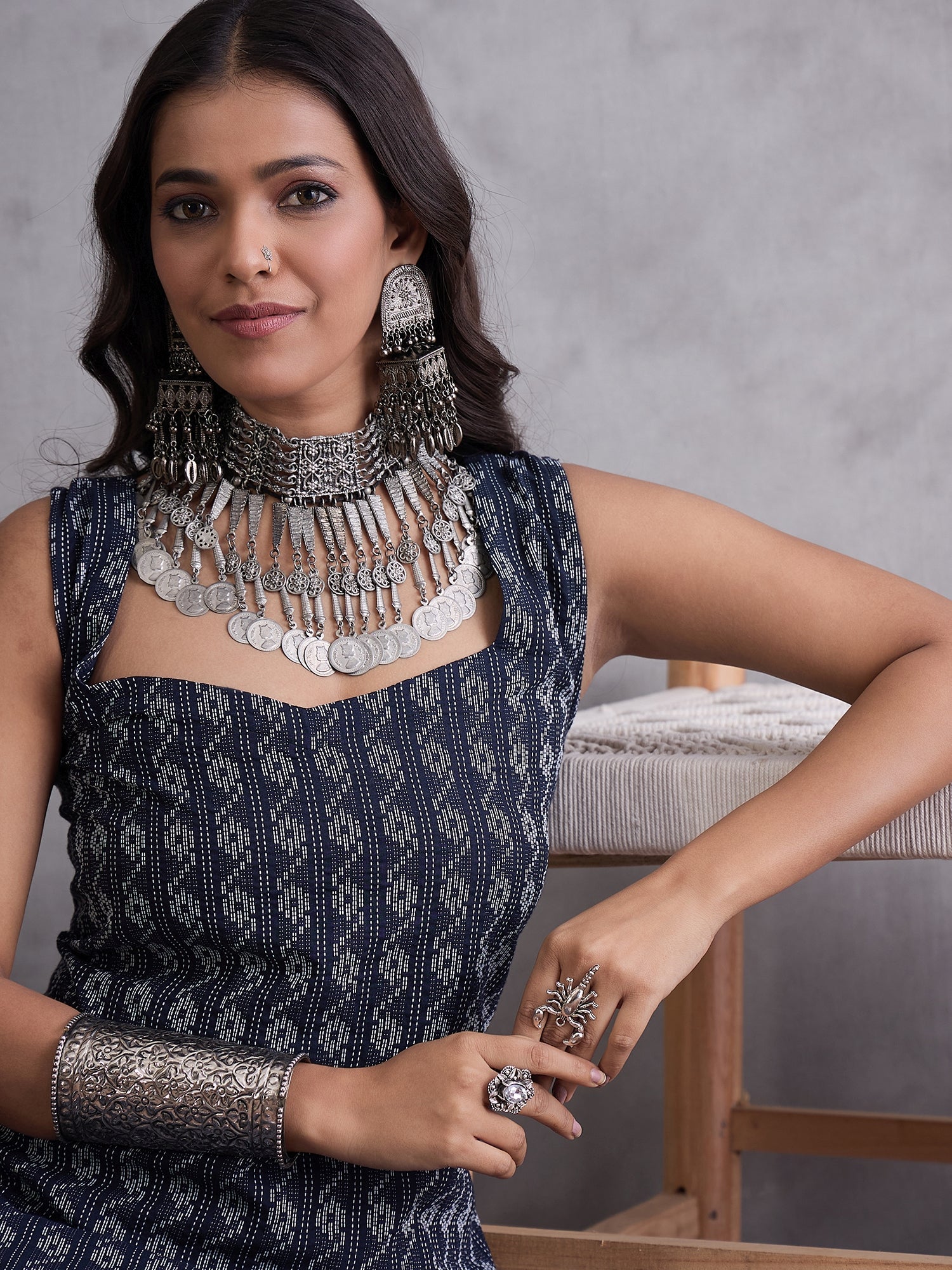 InWeave Black Kantha Cream Palazzo Set - Distacart