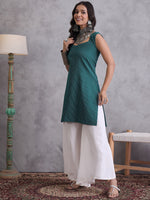 Thumbnail for InWeave Emerald Green Kantha Cream Palazzo Set - Distacart