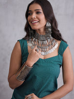 Thumbnail for InWeave Emerald Green Kantha Cream Palazzo Set - Distacart