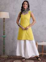 Thumbnail for InWeave Yellow Kantha Cream Palazzo Set - Distacart
