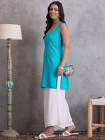 Thumbnail for InWeave Cyan Blue Kantha Cream Palazzo Set - Distacart