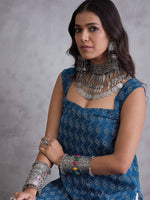 Thumbnail for InWeave Blue Kantha Cream Palazzo Set - Distacart