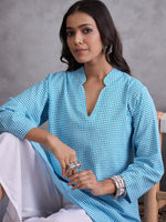 Thumbnail for InWeave Cyan Blue Small Check Cream Palazzo Set - Distacart