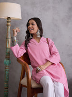 Thumbnail for InWeave Pink Small Check Cream Palazzo Set - Distacart