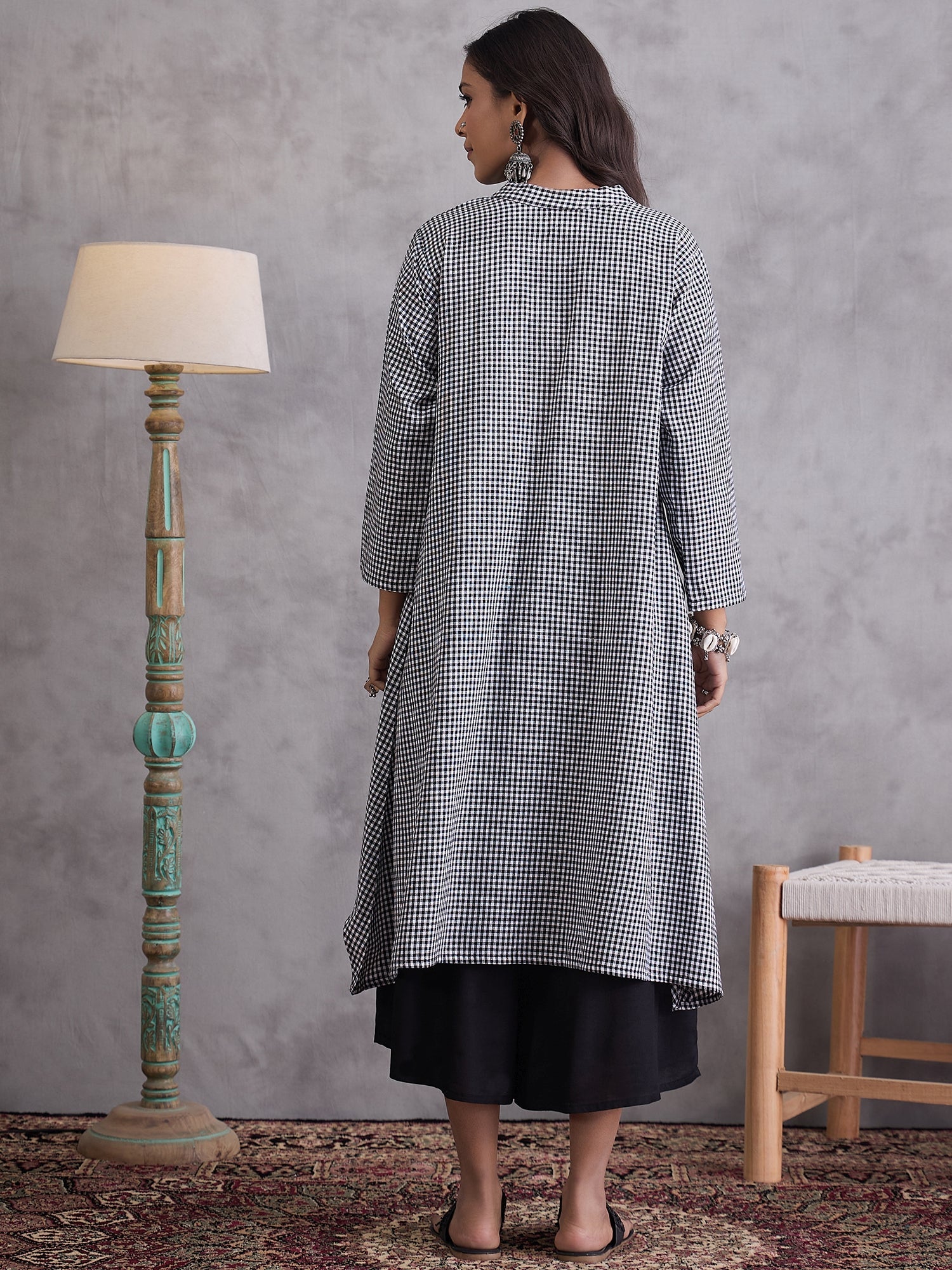 InWeave Black Small Check Black Palazzo Set - Distacart