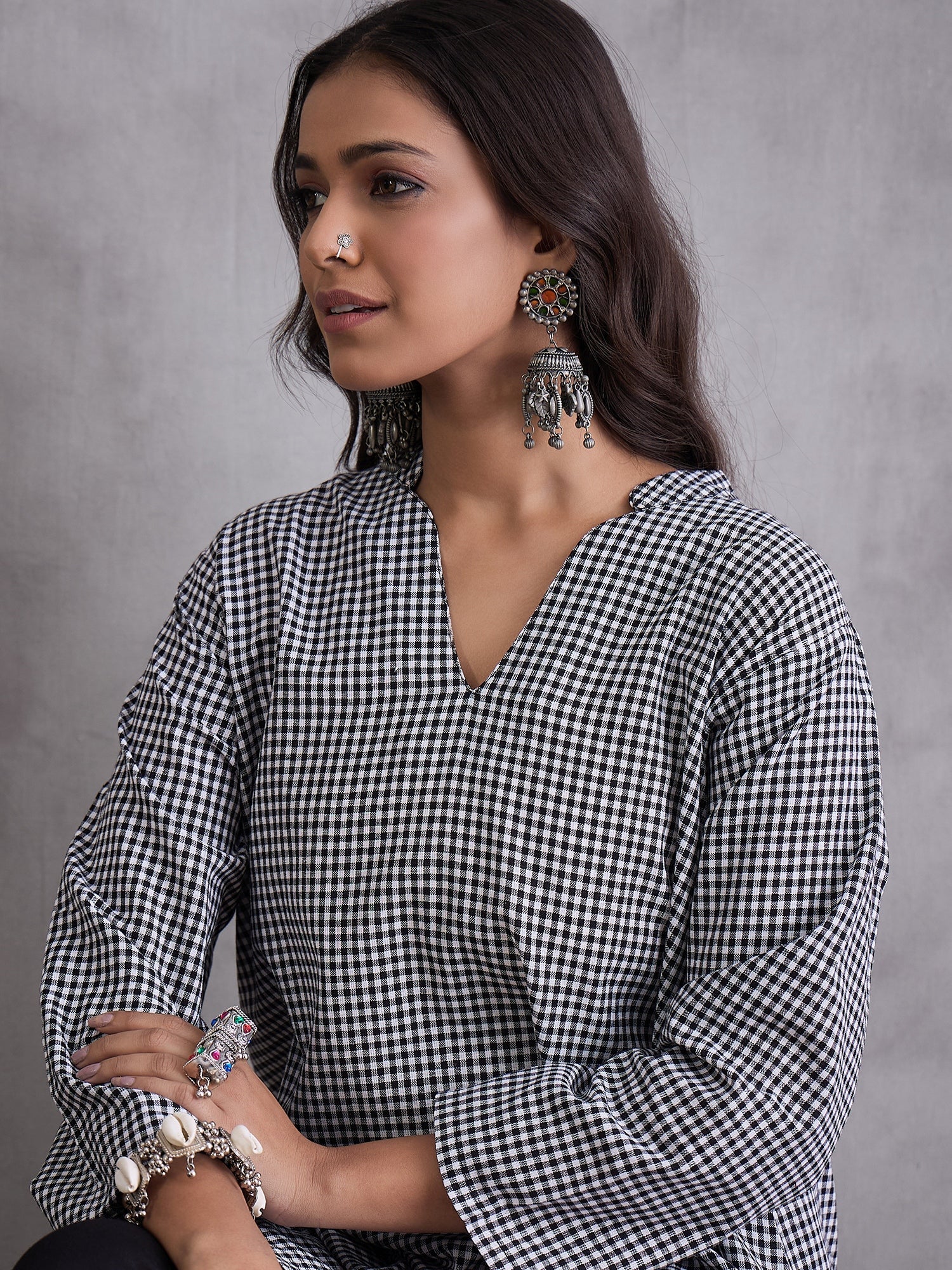 InWeave Black Small Check Black Palazzo Set - Distacart