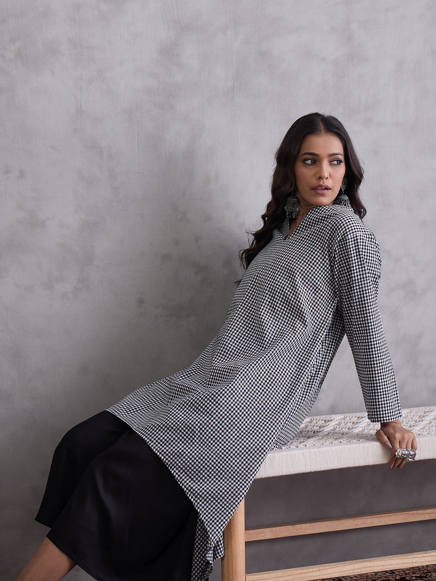 InWeave Black Small Check Black Palazzo Set - Distacart