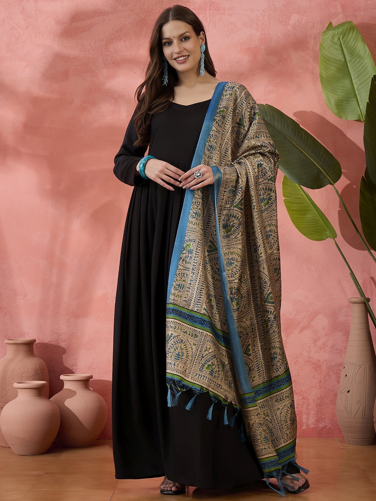 InWeave Black Sweetheart Kurta With Dupatta - Distacart