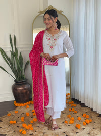 Thumbnail for Lyush Women Party Wear Embroidery Worked Kurta With Pant And Dupatta Set - Off White