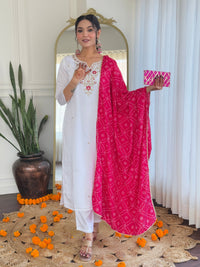 Thumbnail for Lyush Women Party Wear Embroidery Worked Kurta With Pant And Dupatta Set - Off White