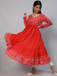 Thumbnail for Aks Bandhani Yoke Design Long Sleeves Cotton Anarkali Kurta - Distacart