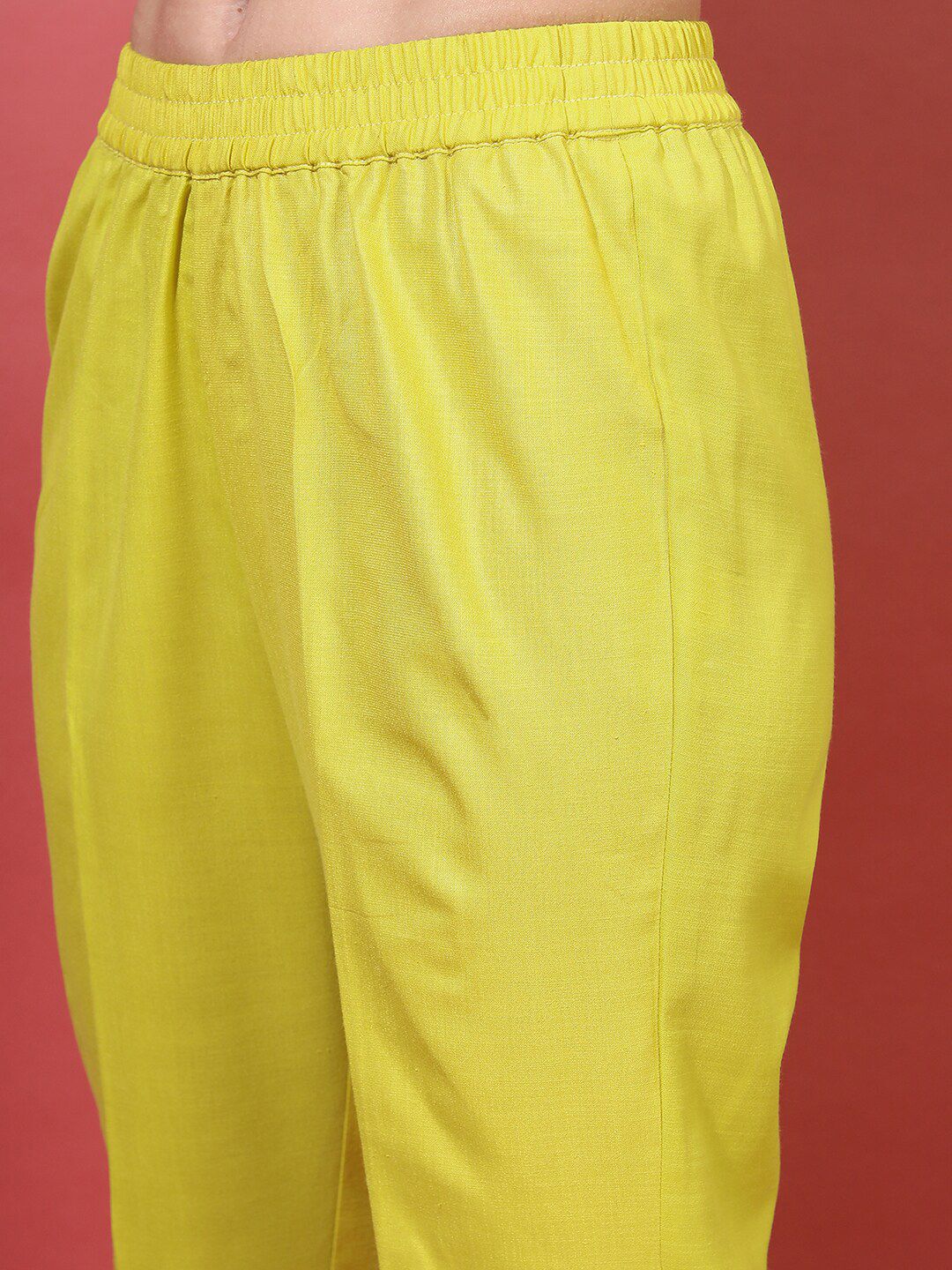Vishudh Women Lime Green Floral Yoke Design Thread Work Kurta with Trousers & With Dupatta