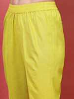 Thumbnail for Vishudh Women Lime Green Floral Yoke Design Thread Work Kurta with Trousers & With Dupatta - Distacart