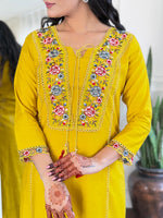 Thumbnail for The52 Beautiful Women's Thread work Viscose Fabric Straight Kurta, Pant and Dupatta Set