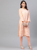 Thumbnail for ADA Women Peach-Coloured & White Chikankari Embroidered Straight Sustainable Kurta - Distacart