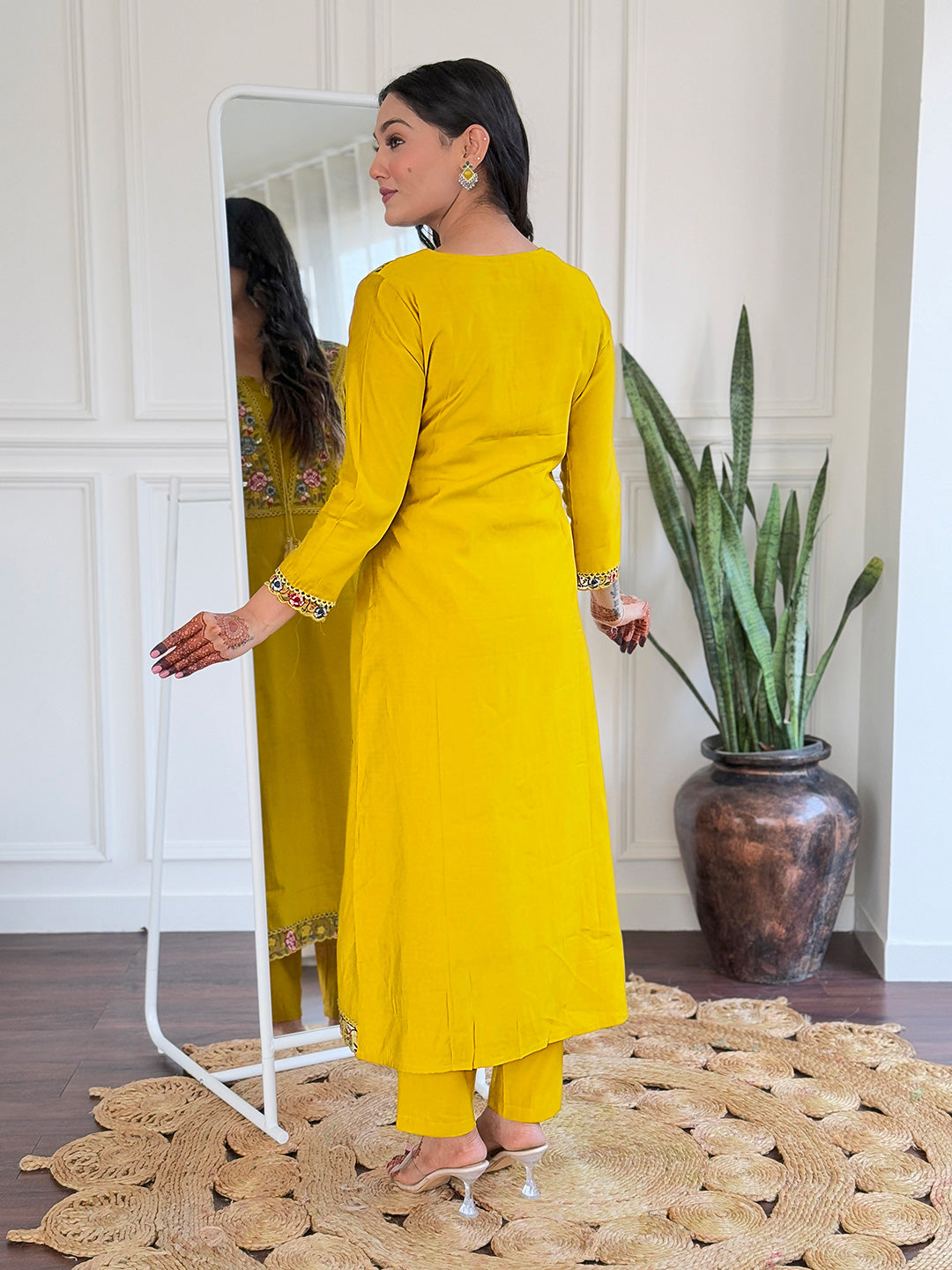 Lyush Women Party Wear Embroidery Worked Kurta With Pant And Dupatta Set - Mustard