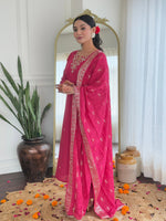 Thumbnail for The52 Women's Viscose Silk Embroidery work Straight Kurta with Pant and Dupatta Set