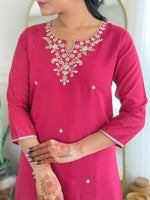 Thumbnail for The52 Women's Viscose Silk Embroidery work Straight Kurta with Pant and Dupatta Set