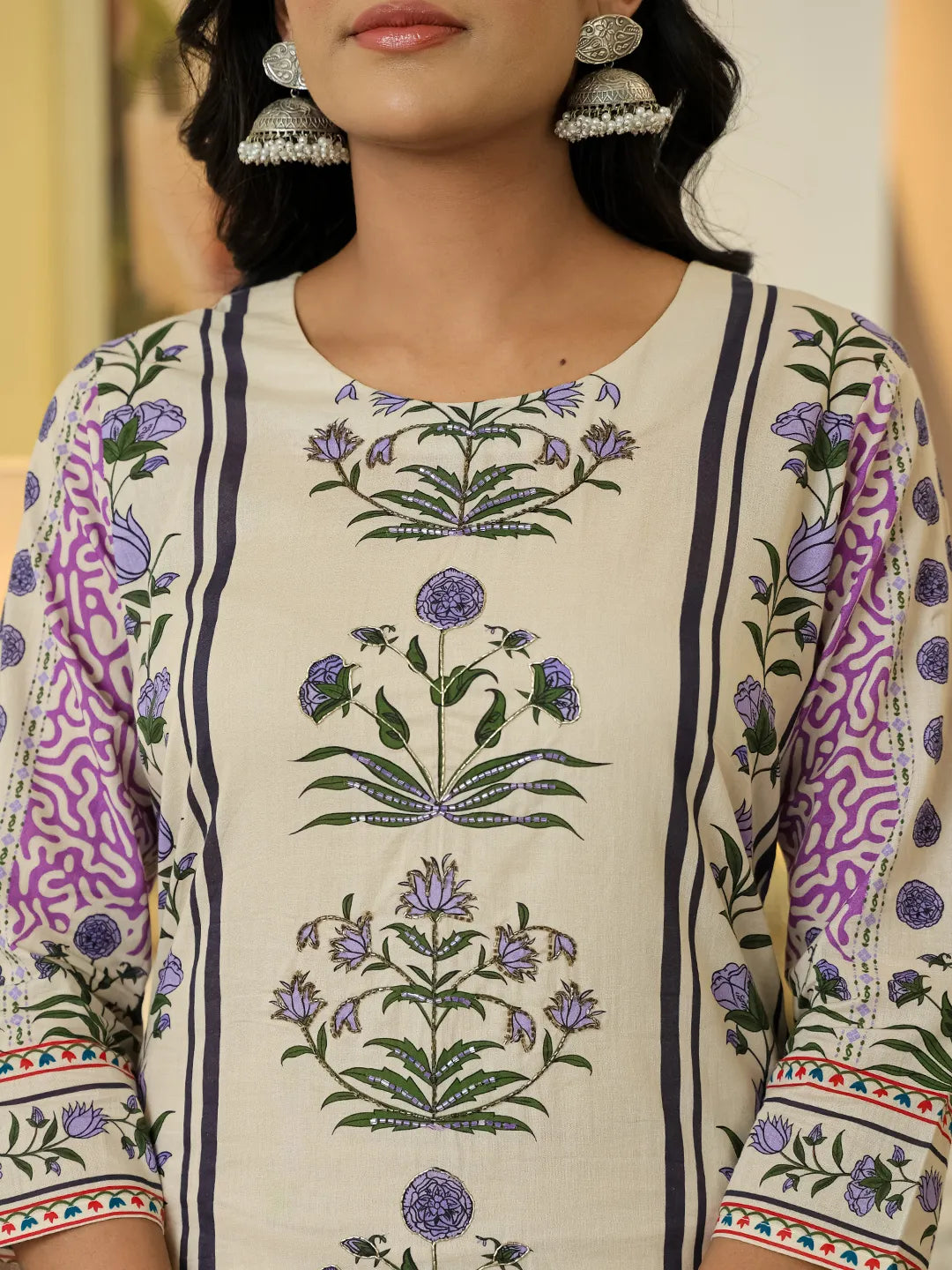 Yufta Yellow Cotton Straight Floral Print Beads And Stones Kurta Dupatta Set - Distacart