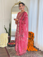 Thumbnail for The52 Women's Chanderi Embroidery work Straight Kurta with Pant and Dupatta Set