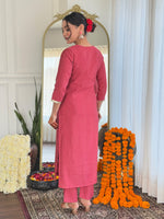 Thumbnail for The52 Women's Chanderi Embroidery work Straight Kurta with Pant and Dupatta Set
