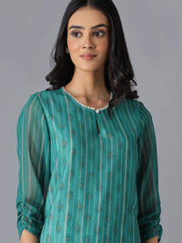 Thumbnail for AURELIA Green & meadowbrook Ethnic Motifs A-Line Midi Dress