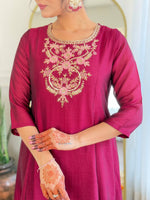 Thumbnail for The52 Embroidery Work with Vichitra Silk Fabric A-line Kurta, Pant and Dupatta Set