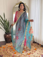 Thumbnail for The52 Women Gorgeous Embroidery Work with Viscose Silk Fabric Straight Kurta, Pant and Dupatta Set