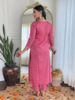 Thumbnail for The52 Women Gorgeous Embroidery Work with Viscose Silk Fabric Straight Kurta, Pant and Dupatta Set
