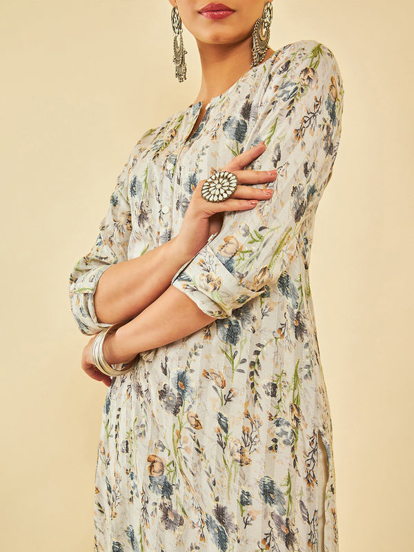 Soch Floral Printed Thread Work Straight Kurta - Distacart