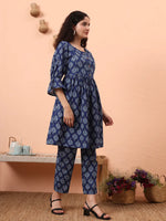 Thumbnail for Yufta Blue Cotton Maternity A-Line Kurta Pant Set - Distacart