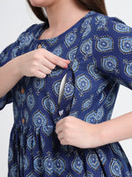 Thumbnail for Yufta Blue Cotton Maternity A-Line Kurta Pant Set - Distacart