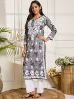 Thumbnail for HOUSE OF KARI Floral Embroidered Chikankari Cotton Straight Kurta - Distacart