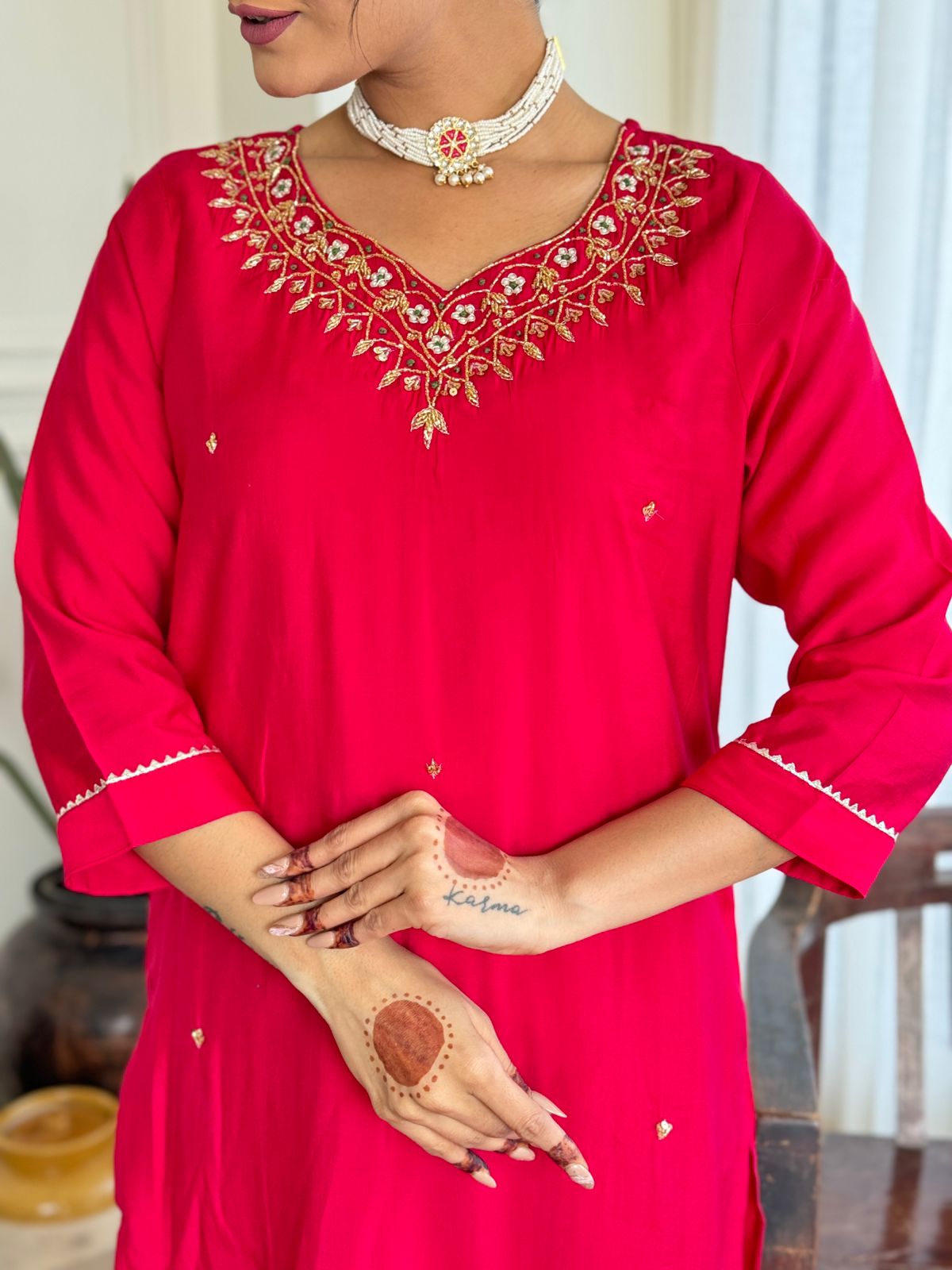 The52 Women's Beautiful Viscose Embroidery work Straight Kurta with Pant and Dupatta Set