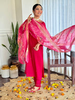 Thumbnail for The52 Women's Beautiful Viscose Embroidery work Straight Kurta with Pant and Dupatta Set