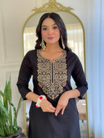 Thumbnail for The52 Women Embroidery Work with Viscose Fabric Straight Kurta, Pant and Dupatta Set