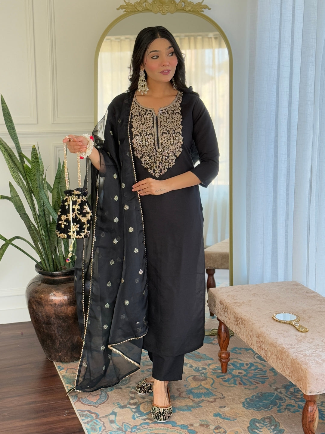 The52 Women Embroidery Work with Viscose Fabric Straight Kurta, Pant and Dupatta Set