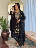 Thumbnail for The52 Women Embroidery Work with Viscose Fabric Straight Kurta, Pant and Dupatta Set