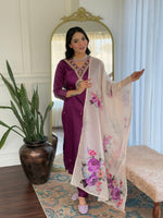 Thumbnail for The52 Women's Rayon Slub Embroidery work Straight Kurta with Pant and Dupatta Set