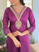 Thumbnail for The52 Women's Rayon Slub Embroidery work Straight Kurta with Pant and Dupatta Set