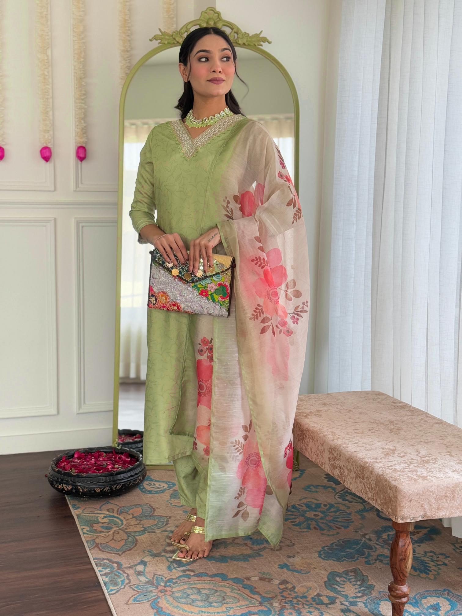 The52 Beautiful Women's Rayon Fabric Straight Kurta, Pant and Dupatta Set