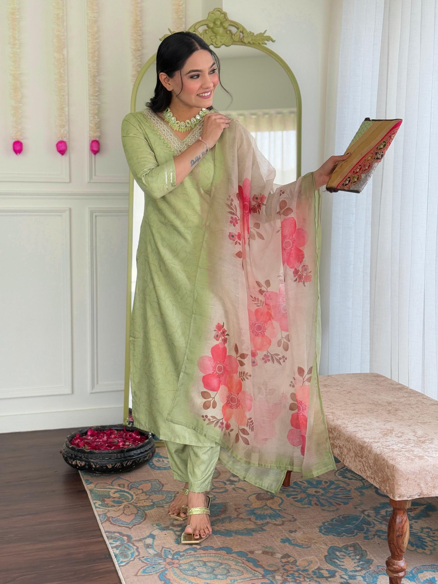 The52 Beautiful Women's Rayon Fabric Straight Kurta, Pant and Dupatta Set