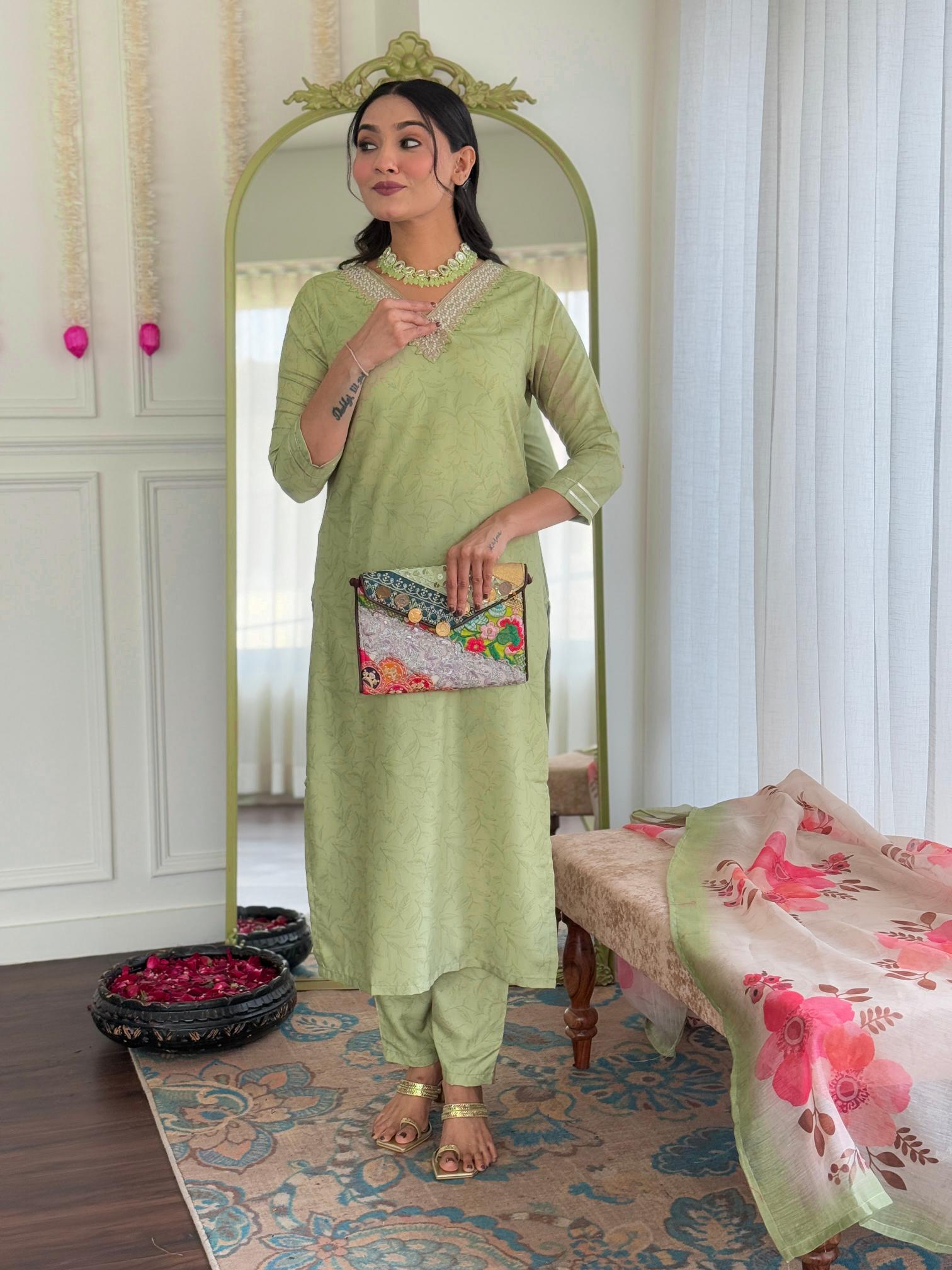 The52 Beautiful Women's Rayon Fabric Straight Kurta, Pant and Dupatta Set