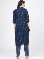 Thumbnail for Vishudh Women Navy Blue Floral Printed Pure Cotton Kurta with Palazzos - Distacart