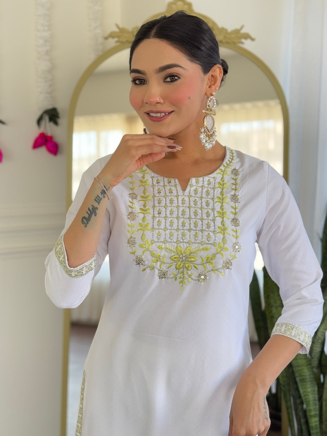 The52 Women's Beautiful Viscose Embroidery work Straight Kurta with Pant and Dupatta Set