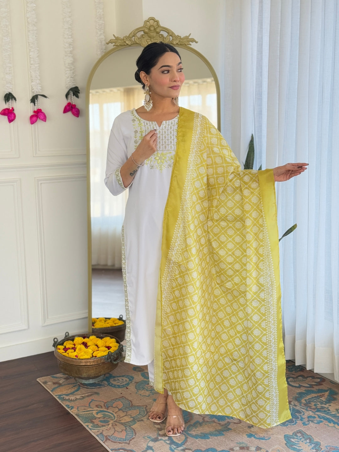 The52 Women's Beautiful Viscose Embroidery work Straight Kurta with Pant and Dupatta Set